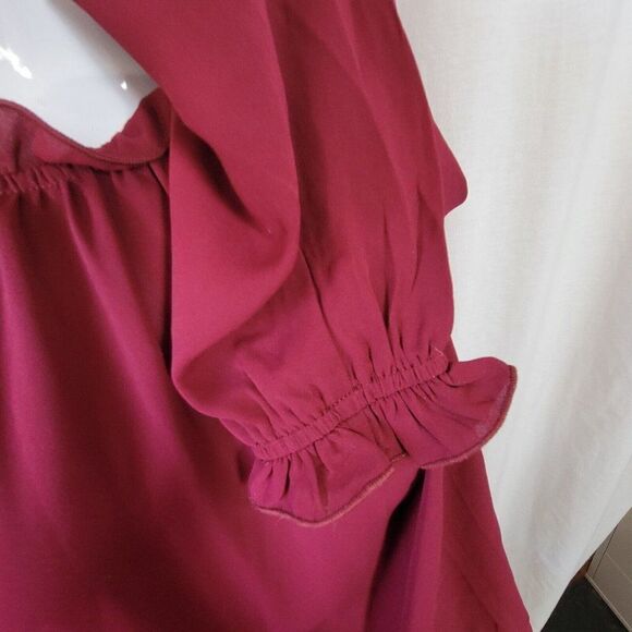 NEW Main Strip Boutique Blouse burgundy ruffle collar semi sheer Small & Large - Picture 6 of 13